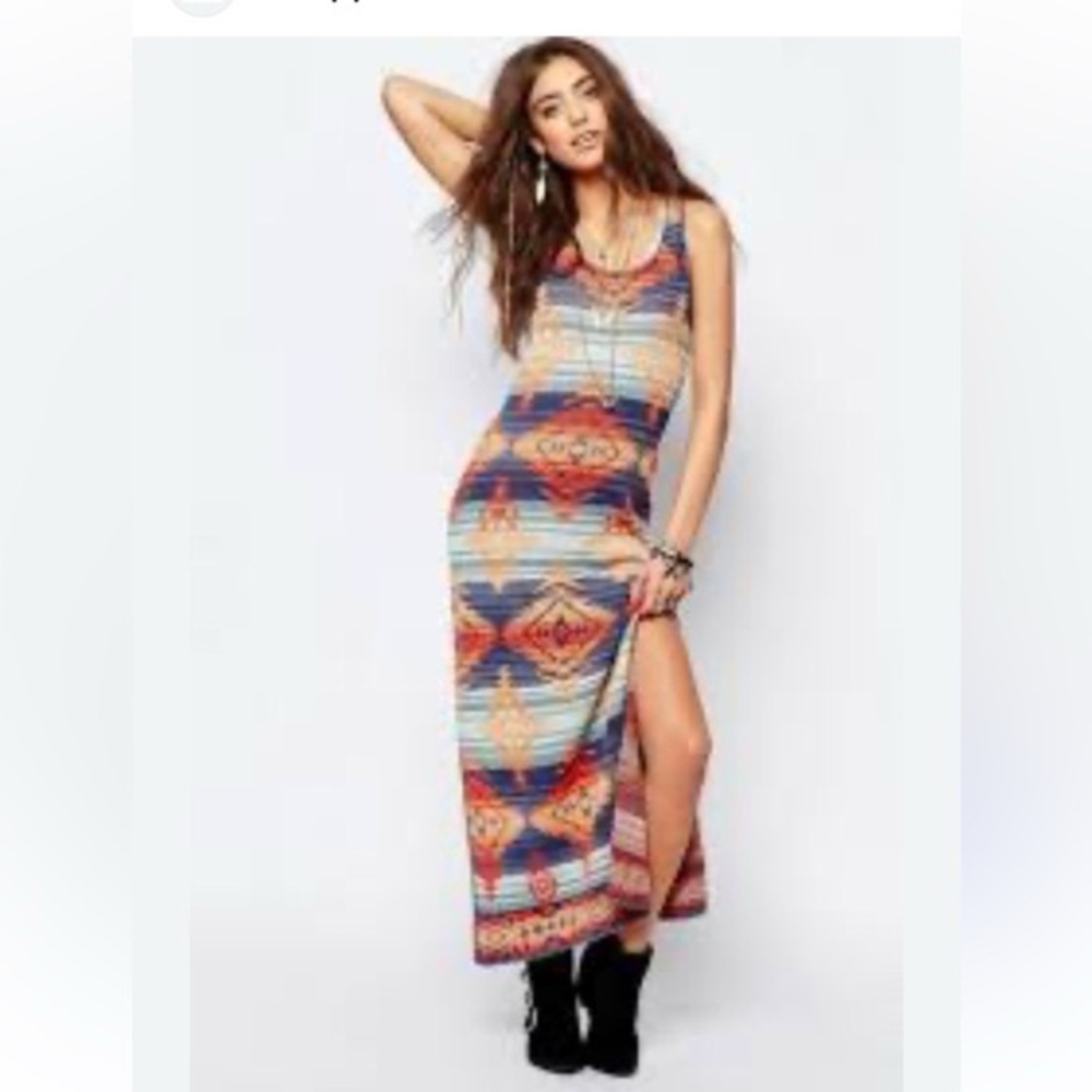 Denim & Supply Ralph Lauren Tribal Print Maxi Dress in Blue, Orange, Red - Picture 2 of 9